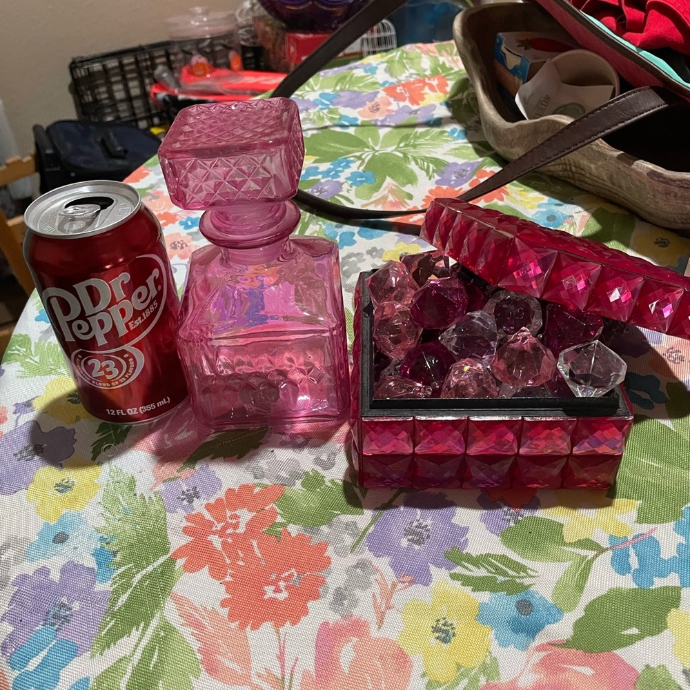 Pink glass and jewels